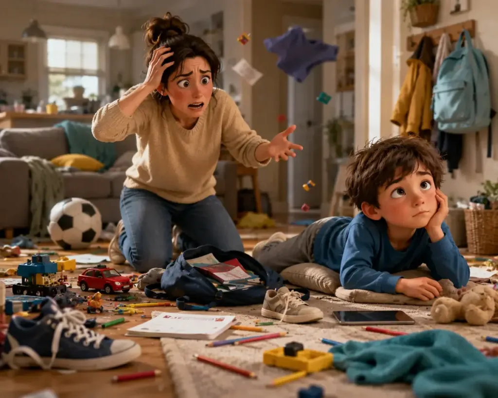 Una madre intenta hacerse escuchar mientras su hijo parece no poder concentrarse